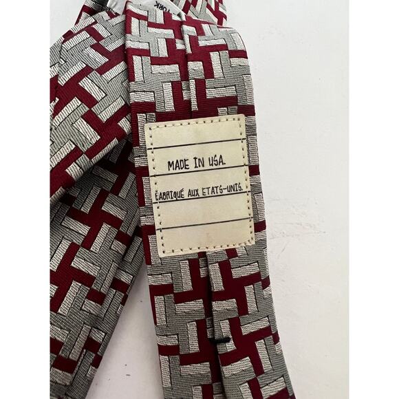 Thom Browne Men's 100% Silk Geometric Burgundy Gray Pointed Tie Classic One Size - Picture 5 of 7